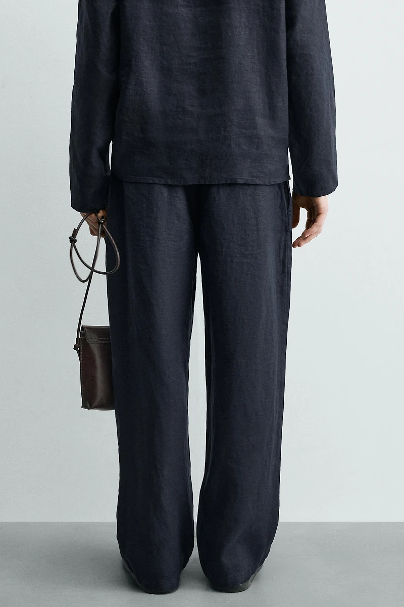 100% HEMP PLEATED WIDE FIT PANTS
