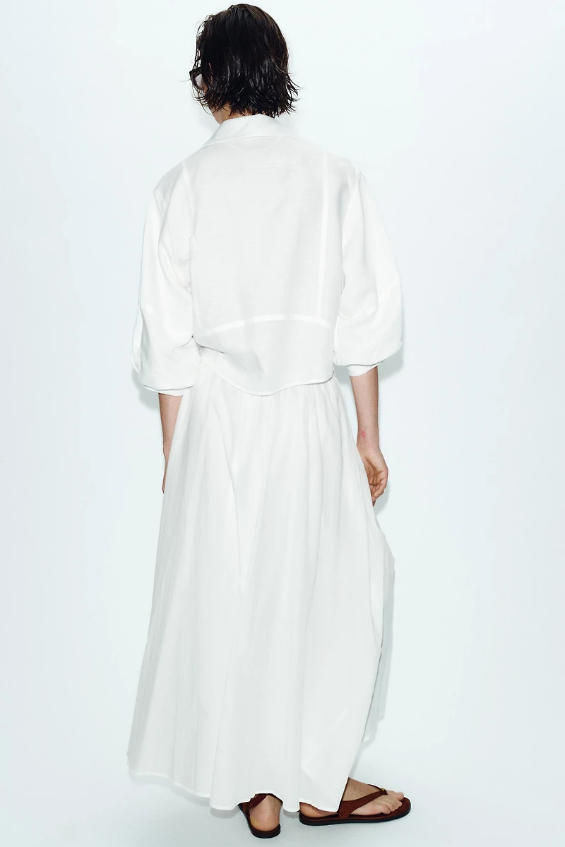LINEN BLEND BALLOON SLEEVE SHIRT