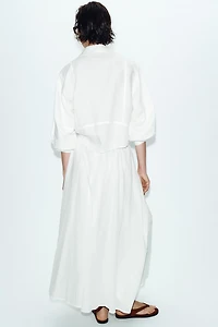 LINEN BLEND BALLOON SLEEVE SHIRT