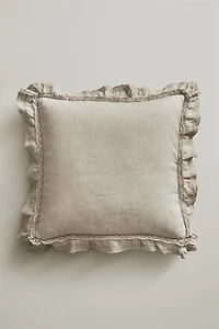 LINEN THROW PILLOW COVER FOR QUILTS WITH LACE TRIM