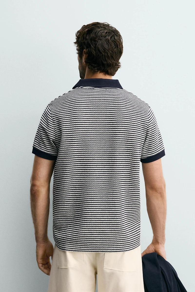 REGULAR FIT STRIPED TEXTURED POLO
