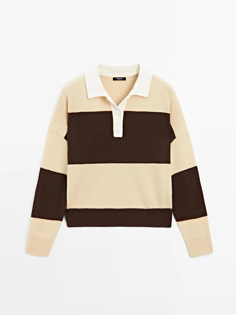 Striped wool blend polo sweater