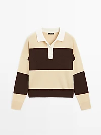 Striped wool blend polo sweater