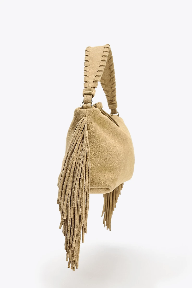 SPLIT LEATHER FRINGED MINI BAG