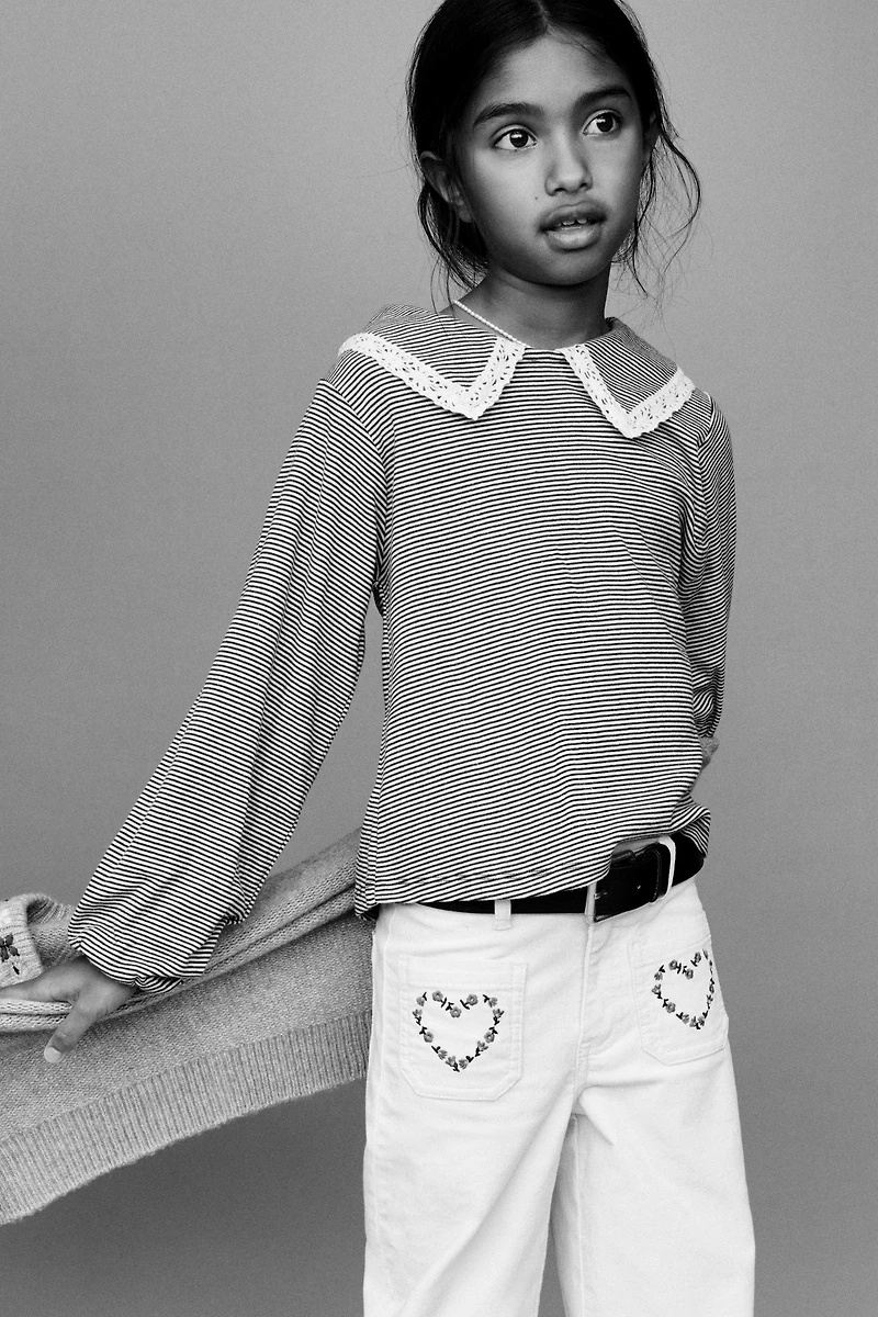 STRIPED PETER PAN COLLAR LACE T-SHIRT