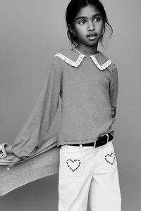 STRIPED PETER PAN COLLAR LACE T-SHIRT