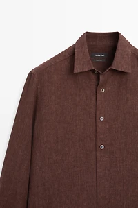 100% linen regular fit shirt with button detail