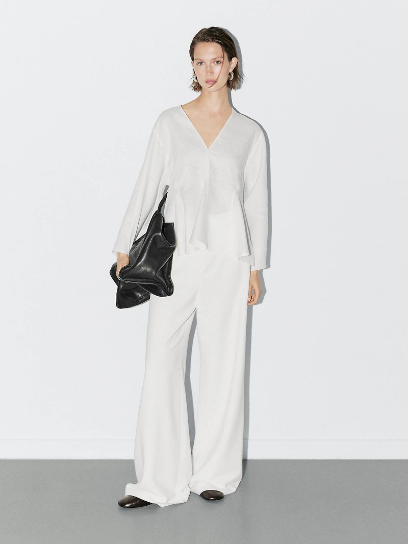 100% linen blouse with godet details - STUDIO
