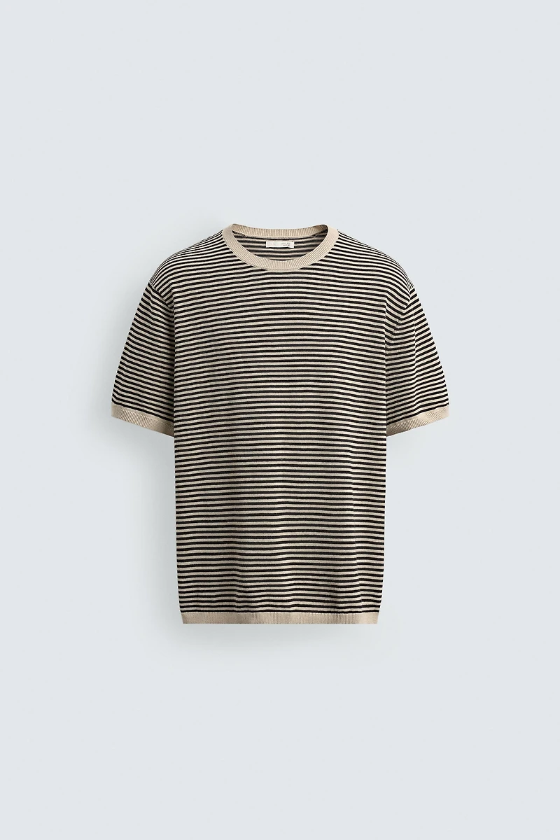 STRIPED COTTON LINEN KNIT T-SHIRT