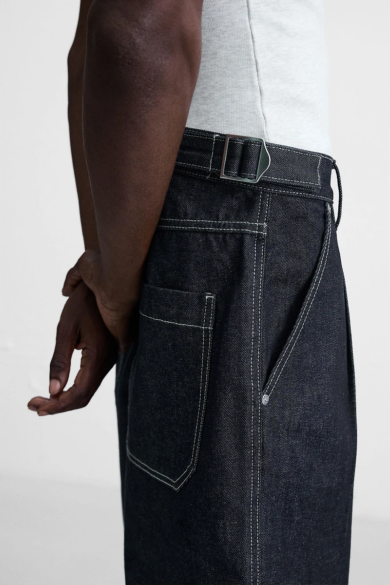 BELTED BAGGY FIT DENIM SHORTS