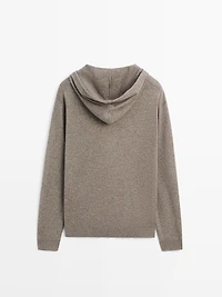 Wool blend knit cardigan with hood