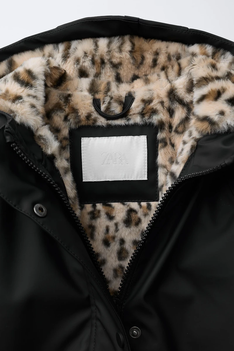 VESTE DÉPERLANTE ENDUITE EFFET FOURRURE ANIMAL PRINT