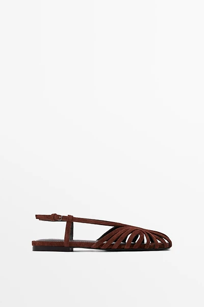 Split suede leather cage sandals