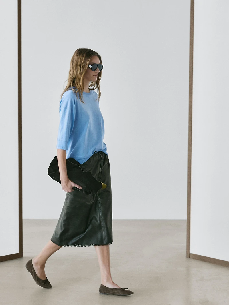 Cotton blend knit short-sleeve sweater