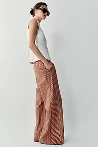METALLIC THREAD STRIPED WIDE LEG PANTS