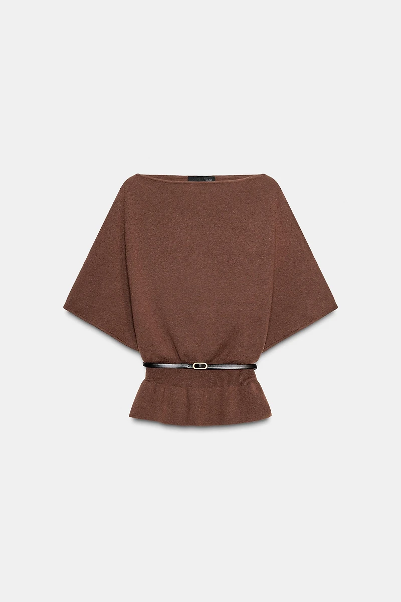 BELTED CAPE KNIT TOP