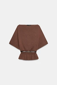 BELTED CAPE KNIT TOP