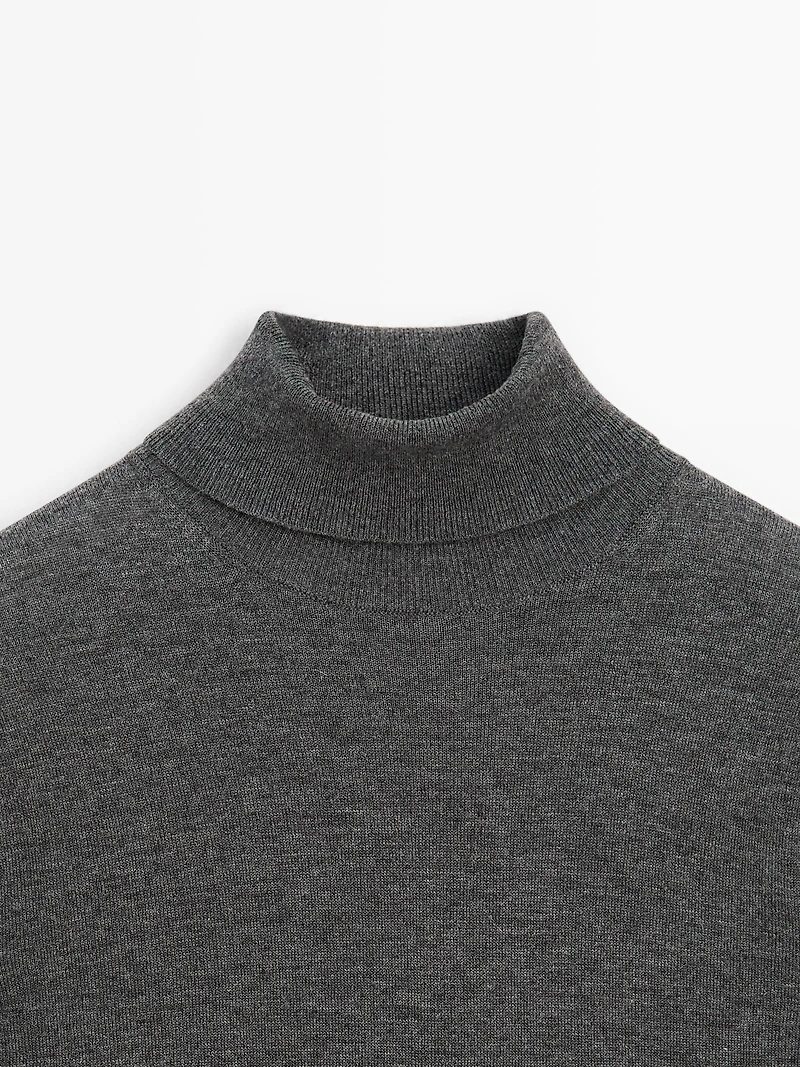 Wool blend high neck knit sweater