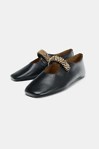 LEATHER BALLET FLATS WITH METAL STRAP