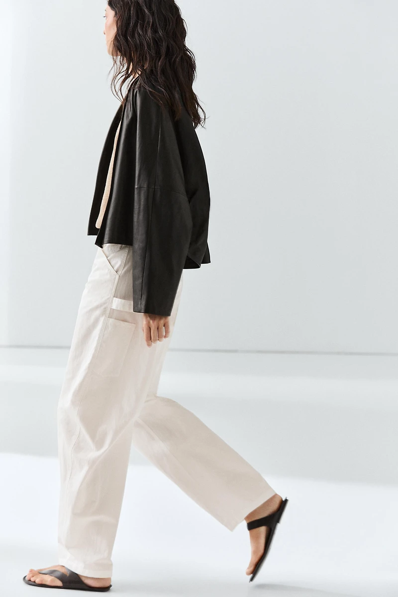 Nappa leather lapel kimono