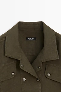 100% linen shirt with snap button detail