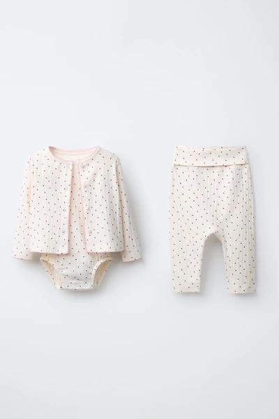 HEART PRINT JACKET, BODYSUIT, AND LEGGINGS SET