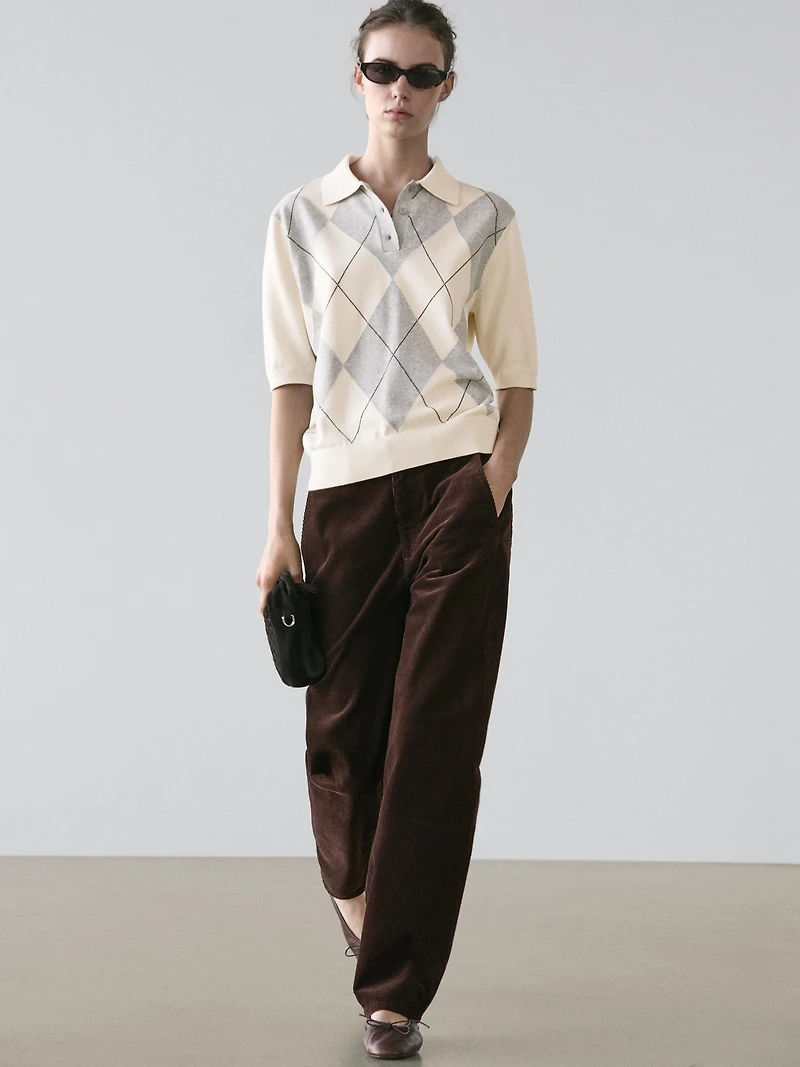 Argyle knit polo sweater