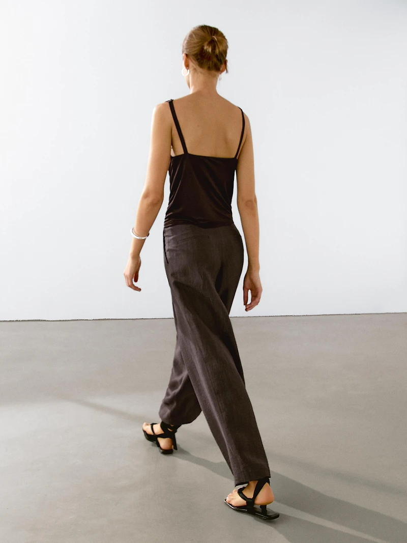 Pantalon à pinces fluide en lin mélangé