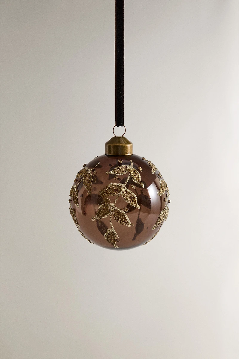 CHRISTMAS TREE GLASS BALL LEAVES ORNAMENT