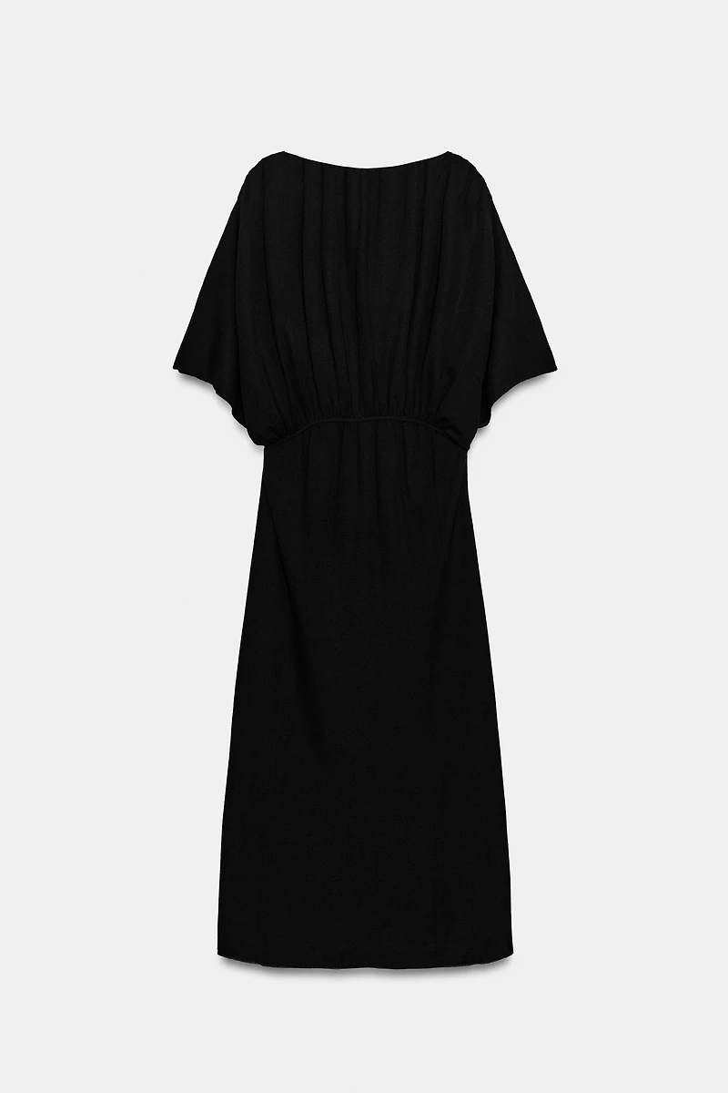 LONG KNIT DRESS WITH RUCHED WAIST