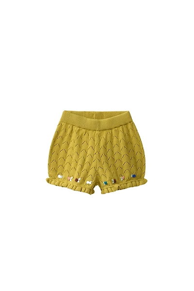 COTTON LINEN EMBROIDERED KNIT SHORTS