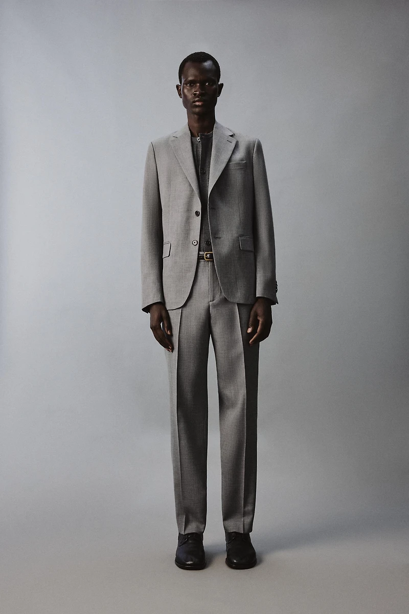 SLIM FIT STRUCTURED SUIT PANTS