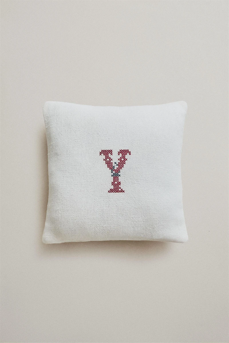 LETTER Y EMBROIDERED LINEN CUSHION