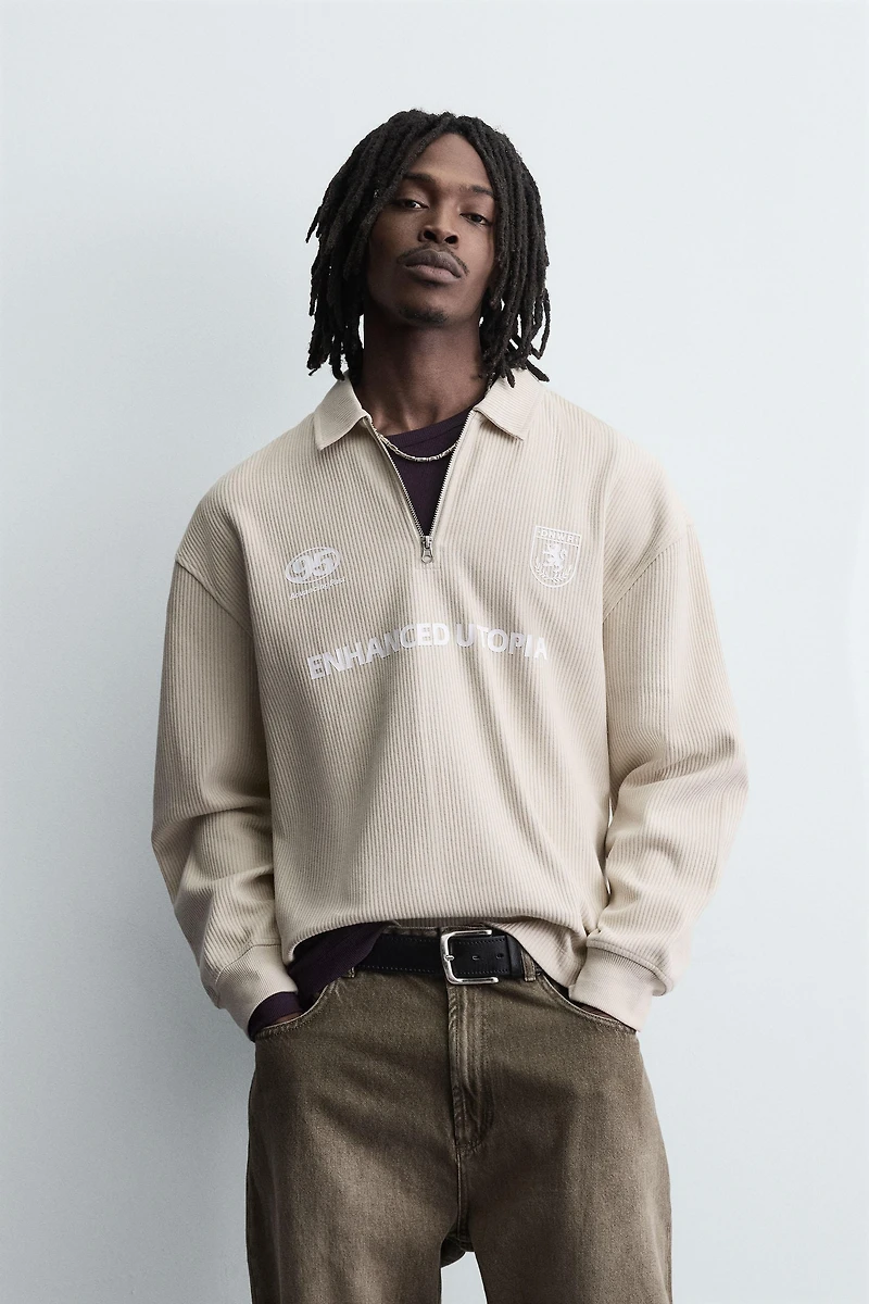RIB KNIT TEXTURED POLO SHIRT