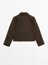 Cropped puffer jacket with covered buttons
