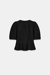 PUFF SLEEVE PEPLUM TOP
