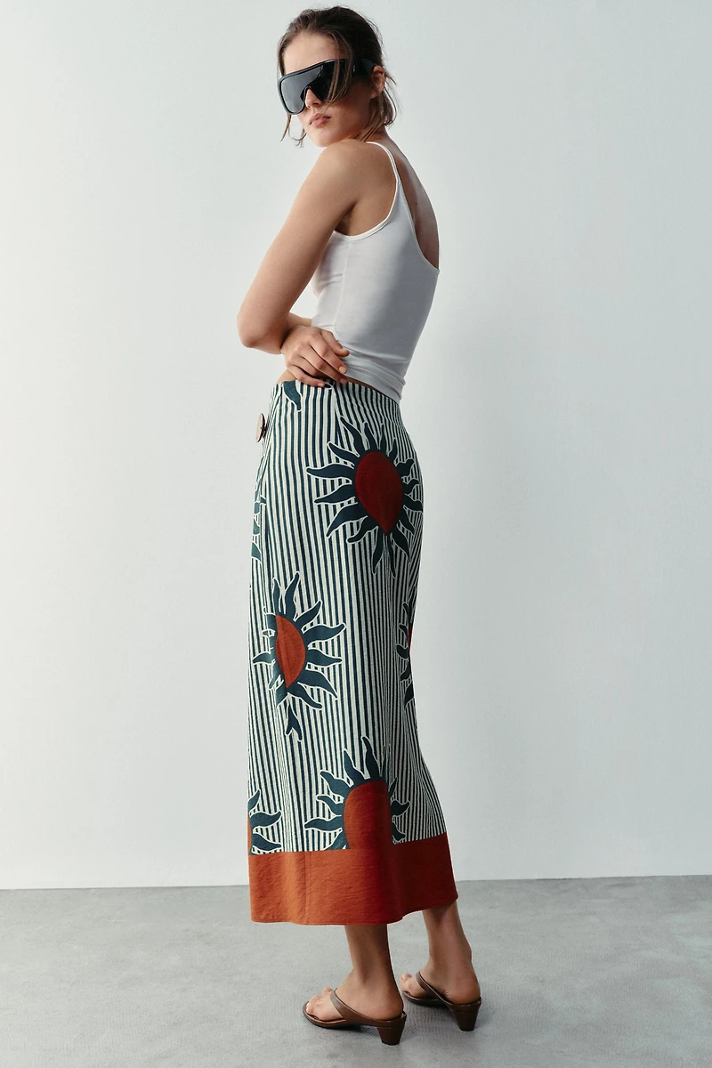 PRINTED MIDI SARONG SKIRT