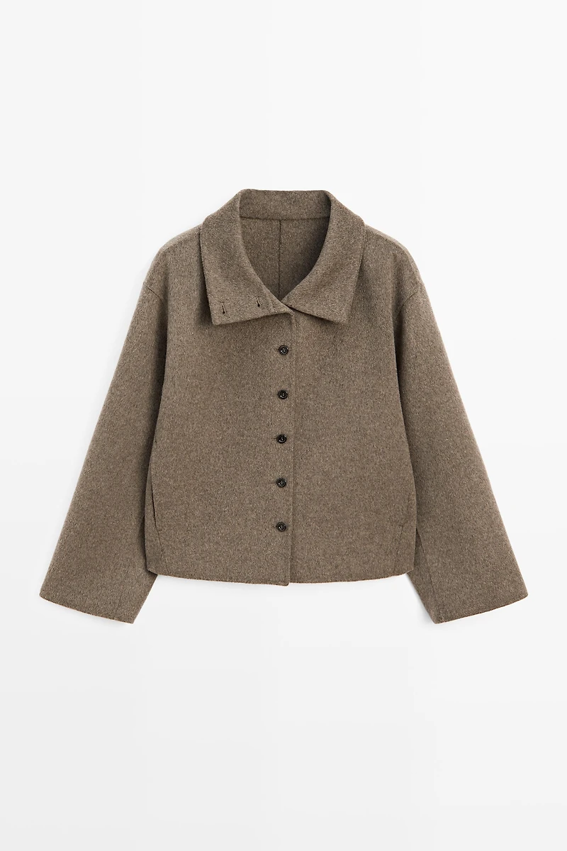 Wool blend high collar coat