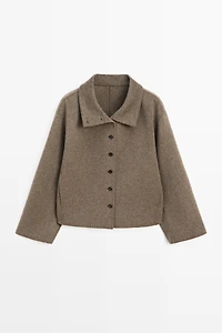 Wool blend high collar coat