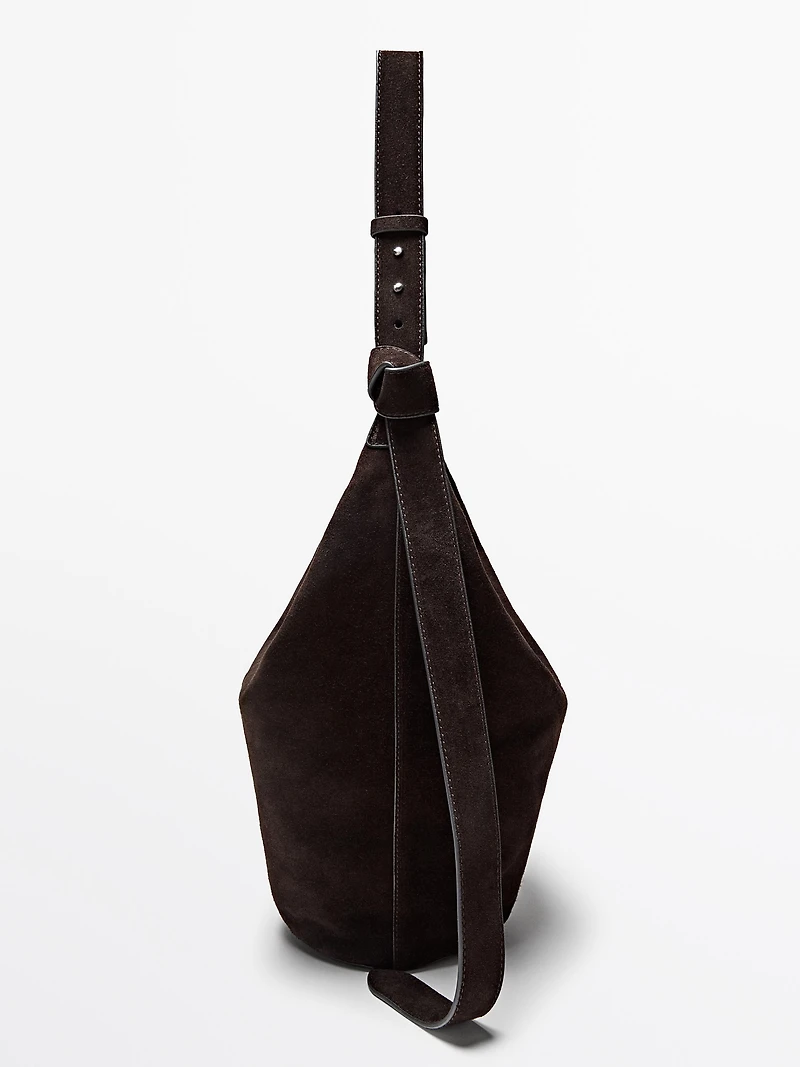 Split suede leather bucket bag