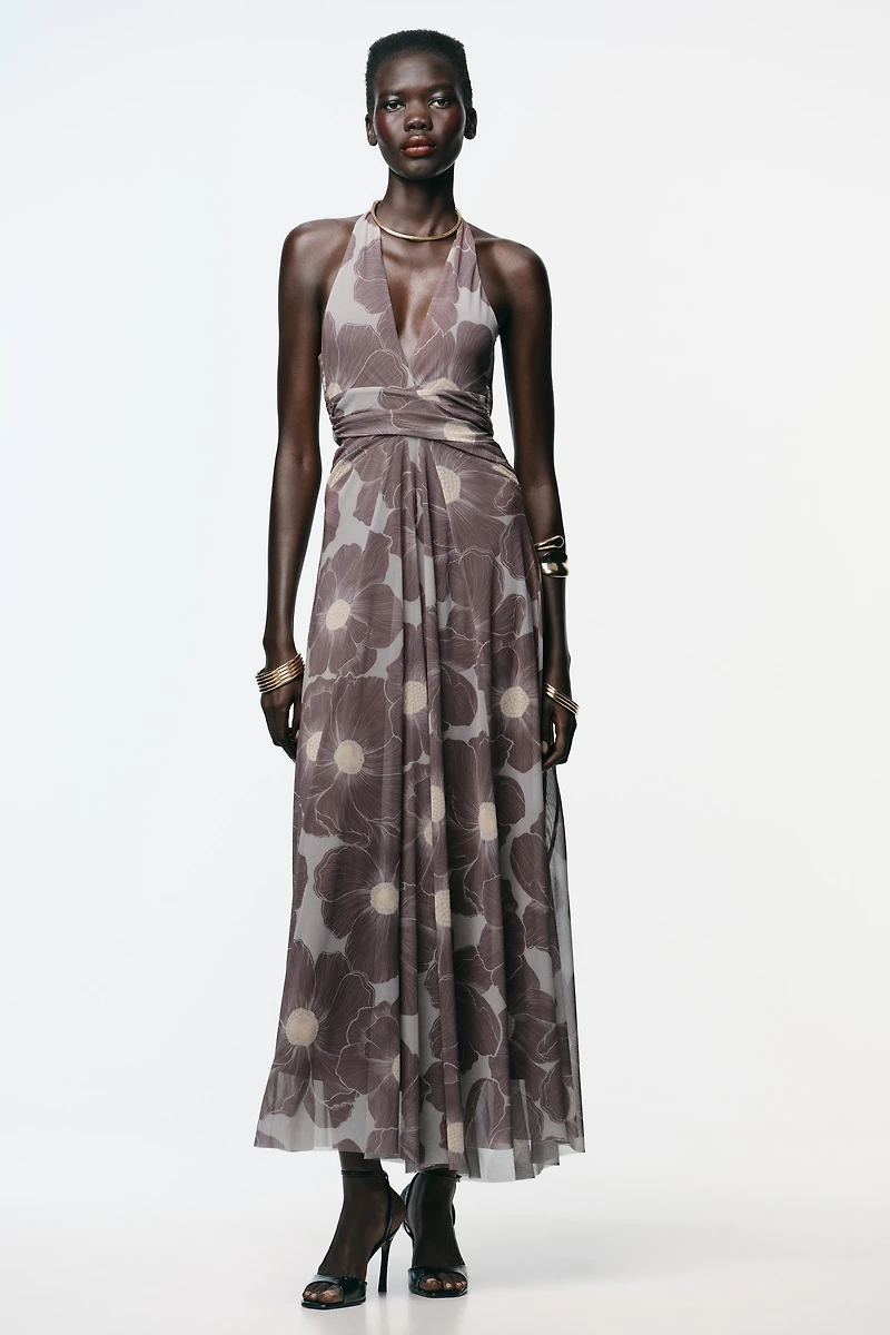 ROBE LONGUE TULLE IMPRIMÉ AJOURÉE