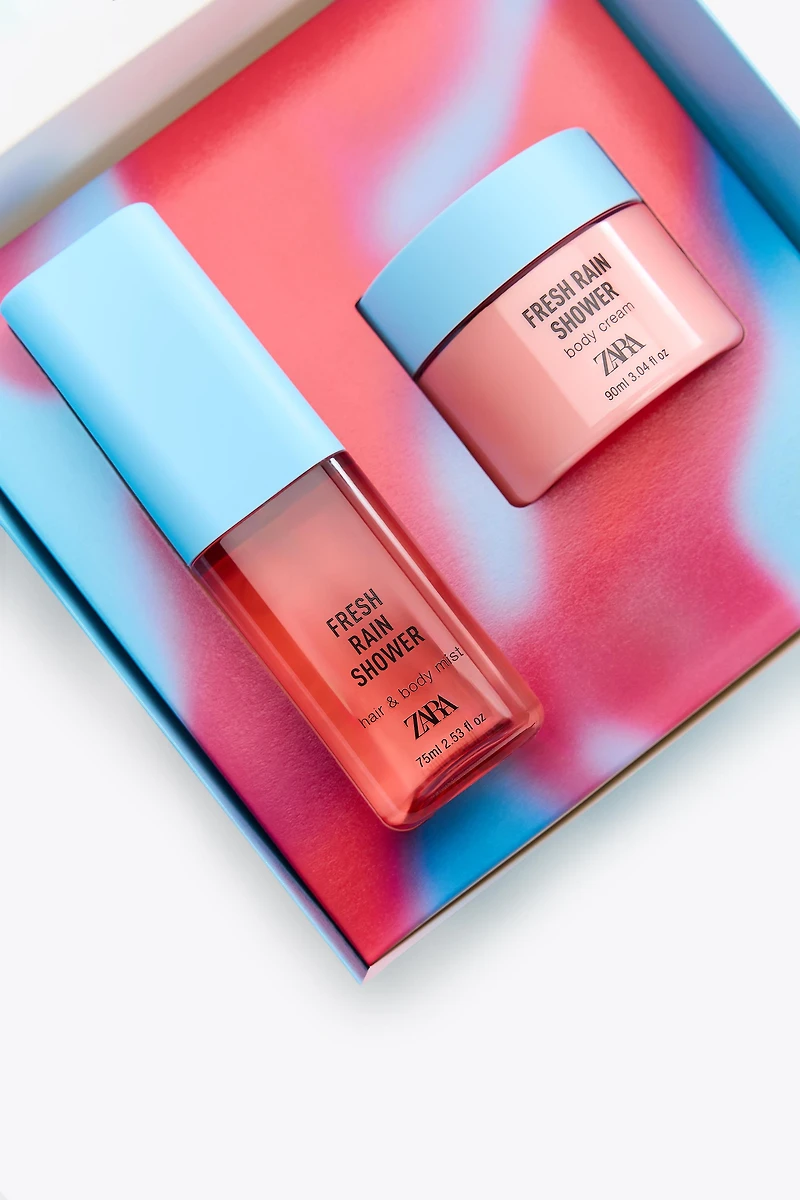 FRESH RAIN SHOWER HAIR & BODY MIST 75ML (2.54 FL.OZ) + BODY CREAM 90ML (3.04 FL.OZ).