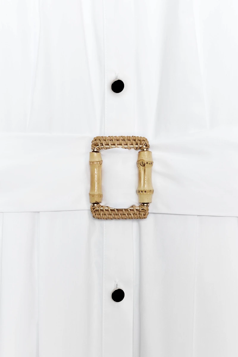 BELTED POPLIN MIDI DRESS