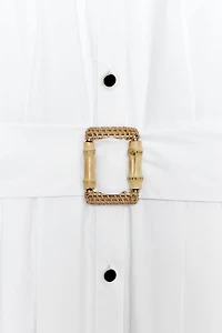 BELTED POPLIN MIDI DRESS
