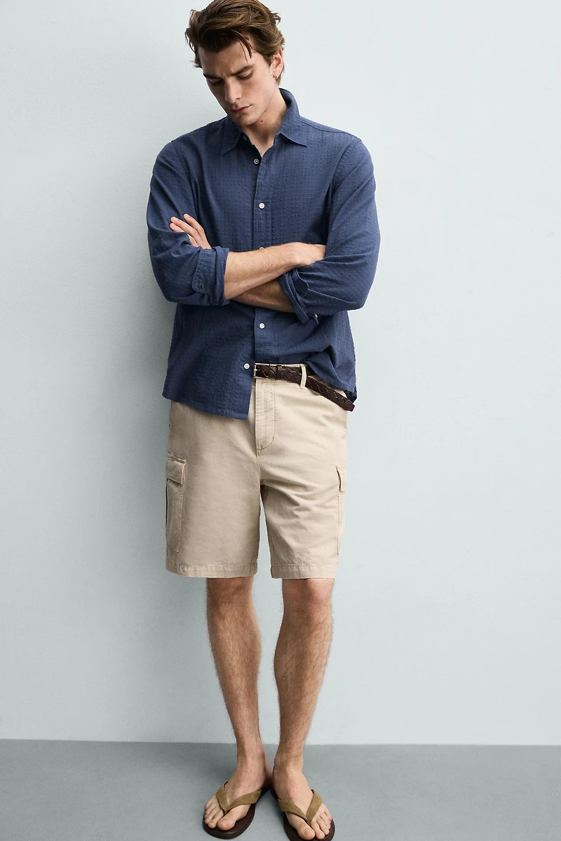 COTTON-LINEN BLEND CARGO SHORTS