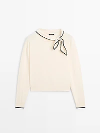 Cotton knit sweater with scarf detail