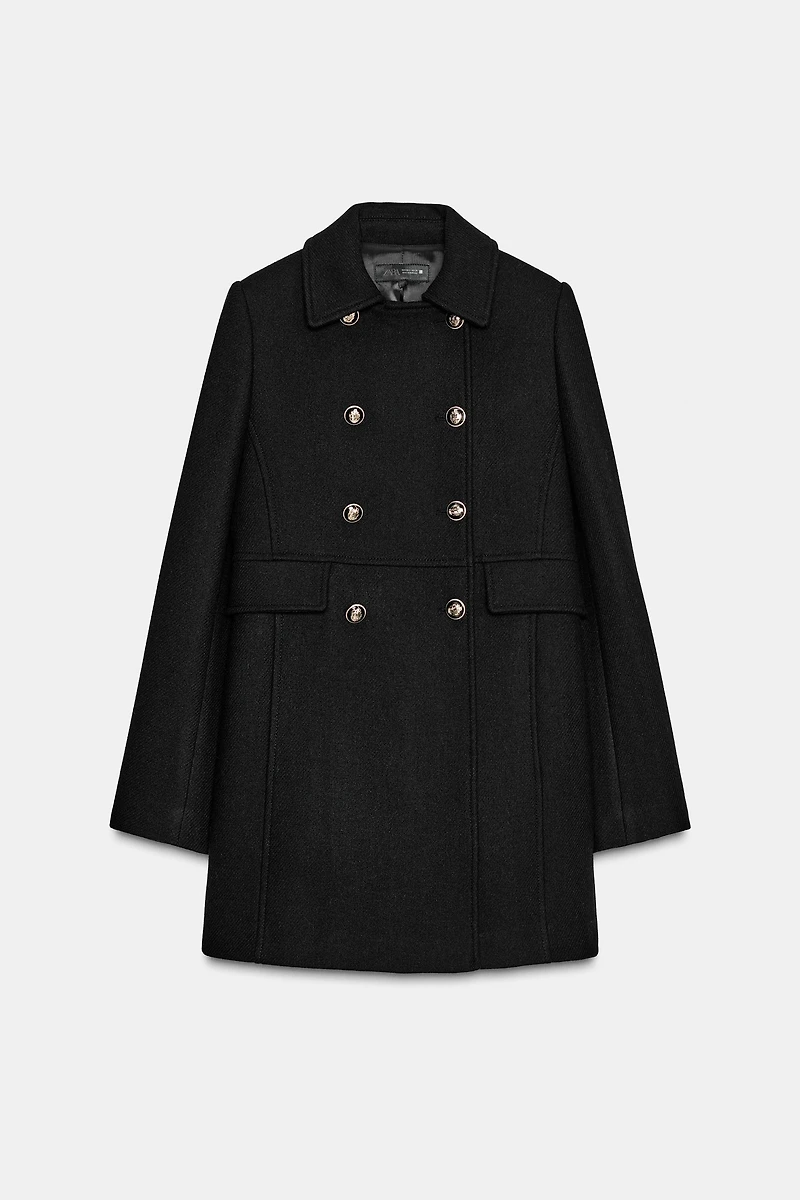 WOOL BLEND DOUBLE BREASTED SHORT COAT
