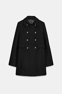 WOOL BLEND DOUBLE BREASTED SHORT COAT