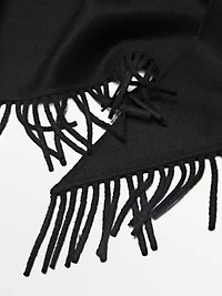 Wool blend knit cape with fringing