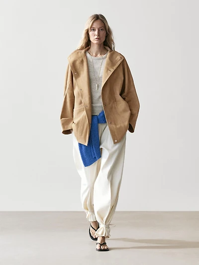 Suede leather cape with button details